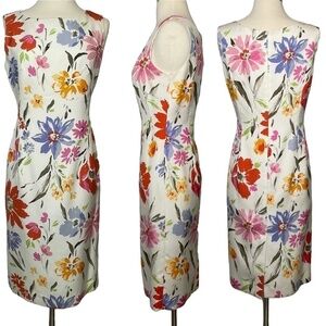 Worth White/Multi Colored Silk Floral Sheath Sleeveless Dress Size 6